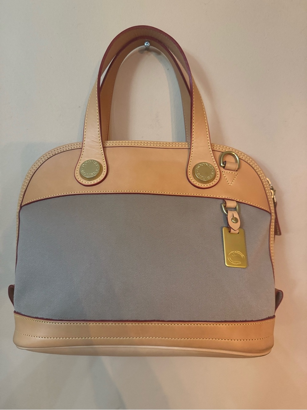 Dooney & Bourke Gray Canvas Satchel with Tan Leather Trim